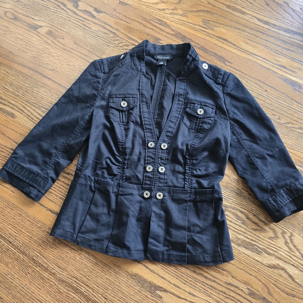 White House Black Market Black Bomber Jacket Size 00